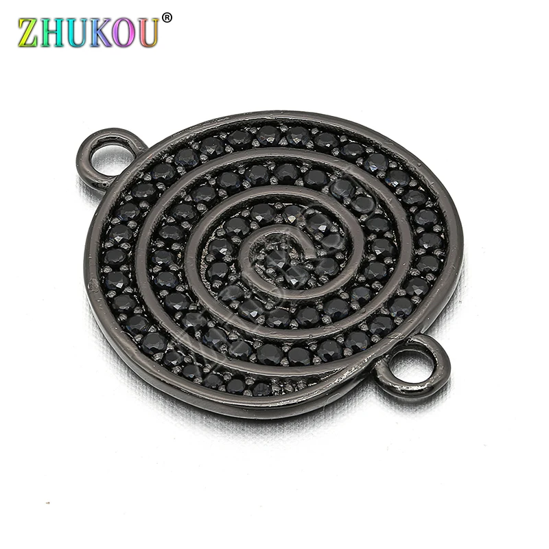 18*23mm Brass Cubic Zirconia Round Charms Connectors DIY Jewelry Findings Accessories, Hole: 2mm, Model: VS242