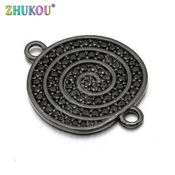 18*23mm Brass Cubic Zirconia Round Charms Connectors DIY Jewelry Findings Accessories, Hole: 2mm, Model: VS242