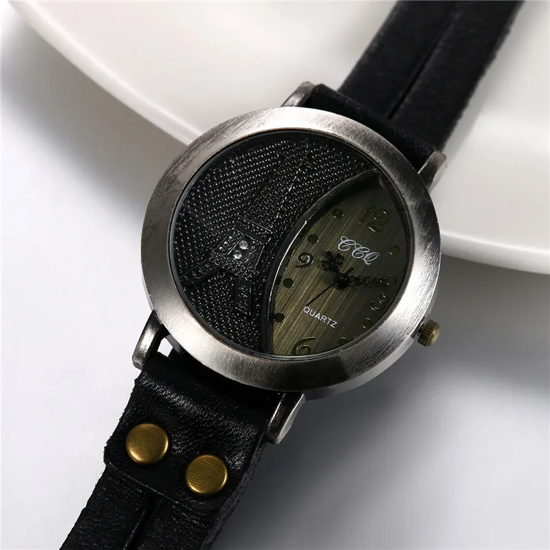 Lancardo Vintage Tower Women & Men Watch High Quality Leather Bracelet Watch Casual WristWatch Punk Style QuartzWatch