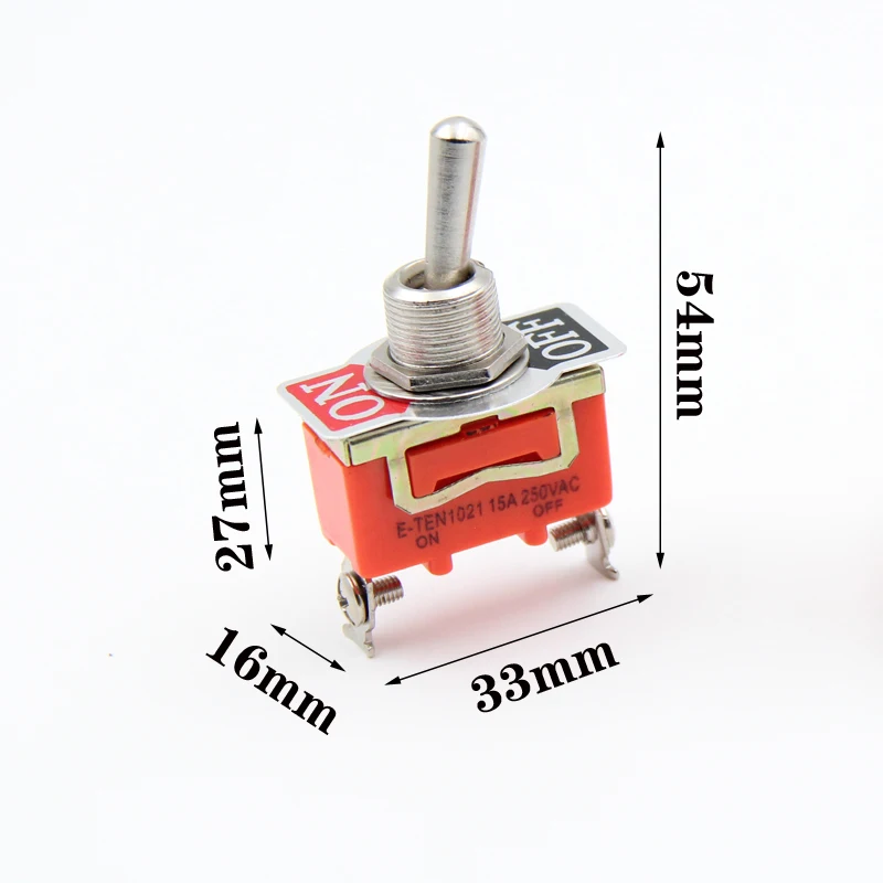 2pcs E-TEN1021 SPST ON/OFF 2 Position Power Control 12mm Thread Toggle Switch AC 250V 15A