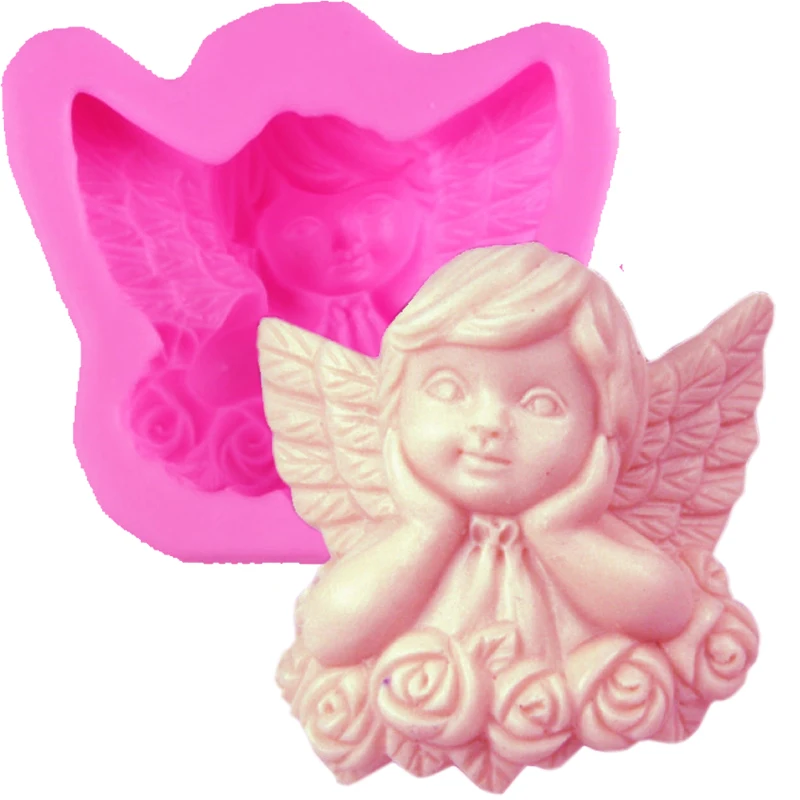 3D Angel girl Rose flowers Handmade soap silicone mould silicone candle molds cupcake baking tools for cake decorating T0771