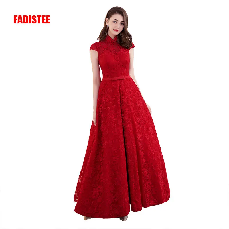 

FADISTEE New arrival elegant Prom party Dresses Vestido de Festa lace cap sleeves high neck long gown style evening frock dress