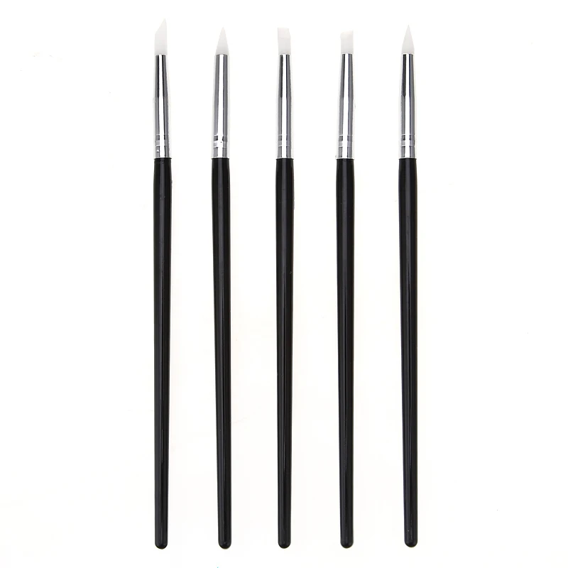 New Design 5PCS Hot Pro Black Nail Art Brush Silicone Gel Brushes Painting Designing Pens Nails Polish Tools Pincel De Silicone