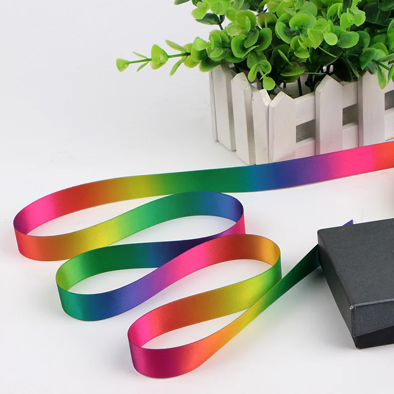 Polyester Double Sided Rainbow Satin Pastel Grosgrain Ribbon DIY Sewing Webbing accessories Gift Wrapping Christmas Party Decor