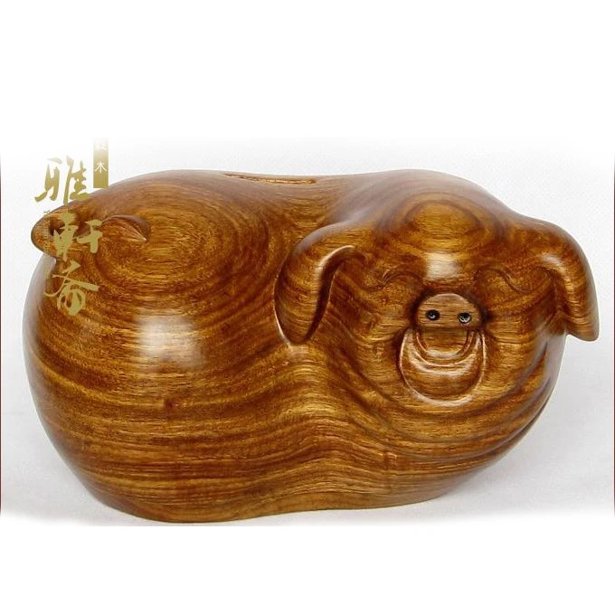 Ya Zhai carved rosewood handicrafts 21cm solid wood pig piggy color