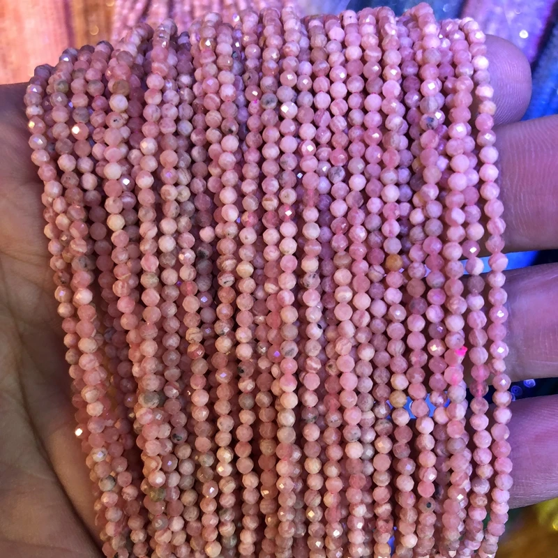 5 strings Lot Faceted Tiny Gem Beads 100% Natural Rhodochrosite Beads 2mm 3mm Round,Faceted Spacer Tiny Beads,15.5