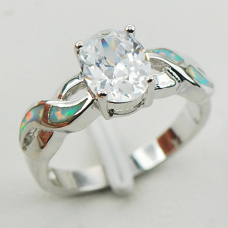 

White Crystal Zircon White Fire Opal 925 Sterling Silver Woman Ring Size 7 8 9 10 R1169