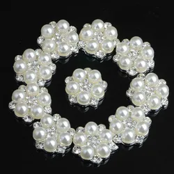 10Pcs/Lot 15mm Flower Rhinestones Pearl Alloy Silver Buttons for Hair Bow DIY Accessories Wedding Decoration Invitation Buttons