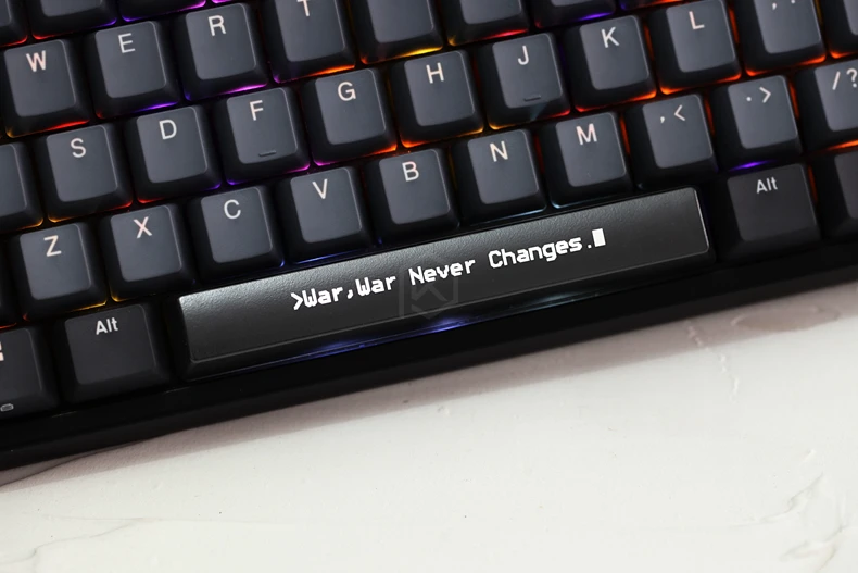 Novelty Shine Through Keycaps ABS Etched, Shine-Through war never changes black red custom mechanical keyboard spacebar