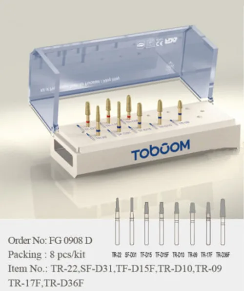 1 zestaw narzędzi dentystycznych wiertła porcelanowe do wkładek ze stopu i nakładek 8 sztuk/zestaw FG0908D