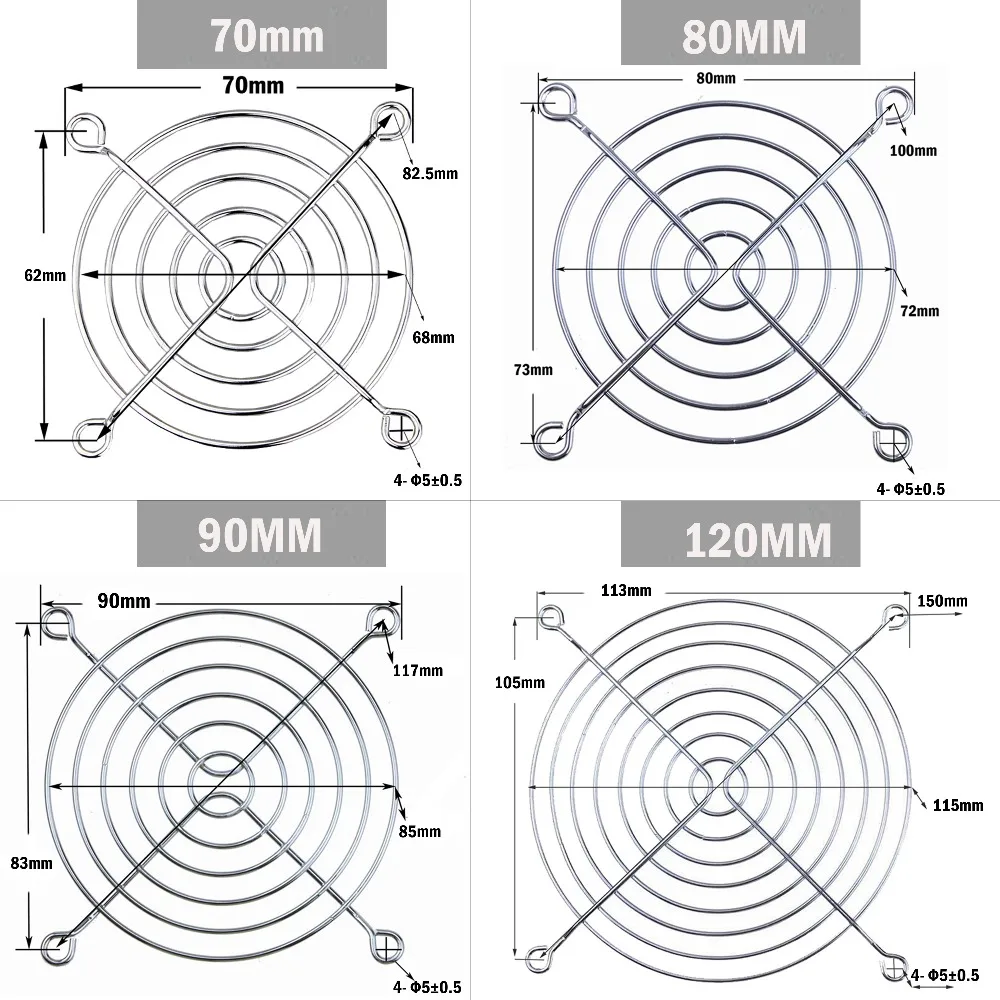 Grille de ventilateur de refroidissement en métal, couvercle de ventilateur d\'ordinateur, 30mm, 40mm, 50mm, 60mm, 70mm, 80mm, 90mm, 120mm, 135mm,