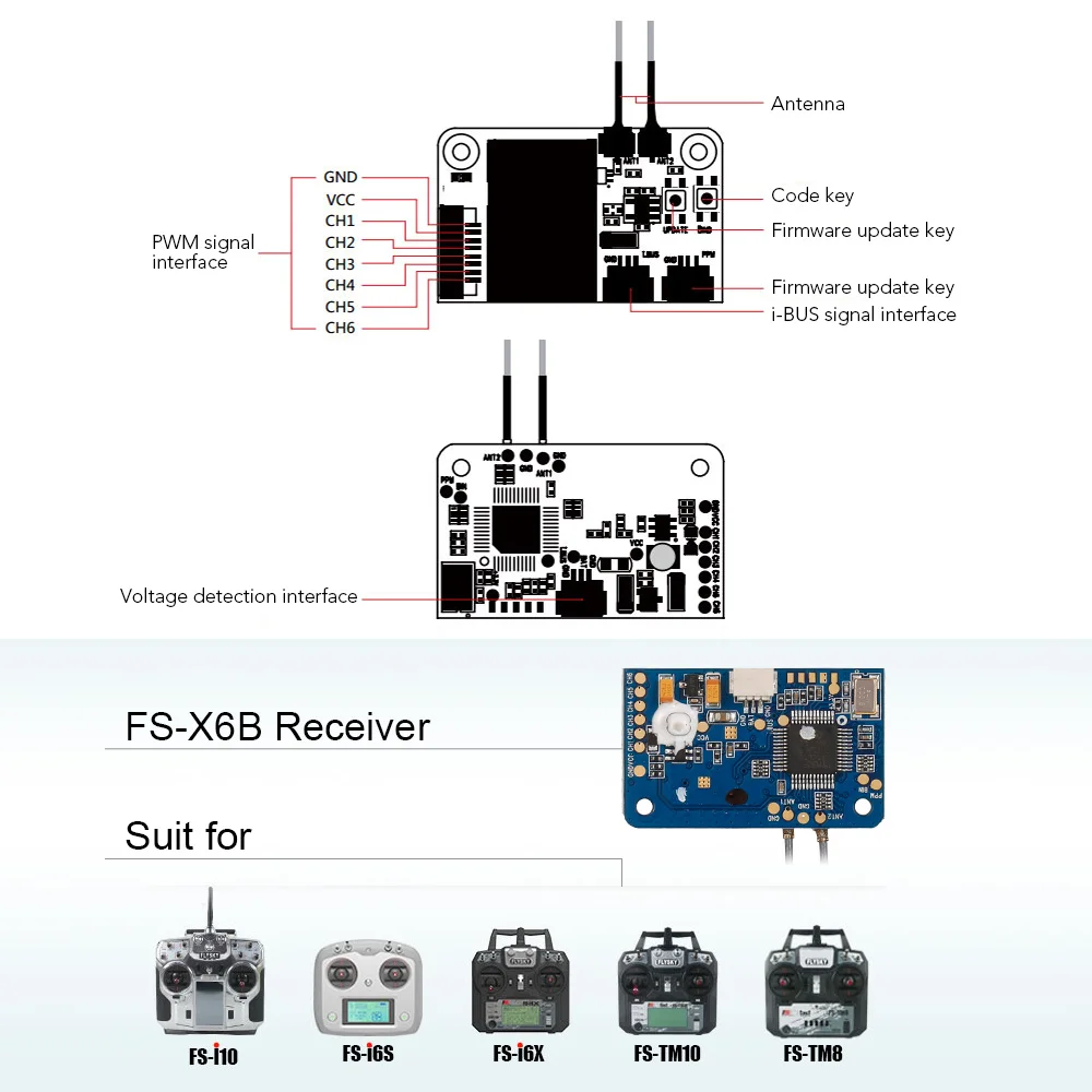 Flysky FS-i6X 2.4GHz 10CH AFHDS 2A RC Transmitter with FS-IA6B FS-X6B FS-iA10B Receiver for RC Drone Airplane Helicopter Mode 2