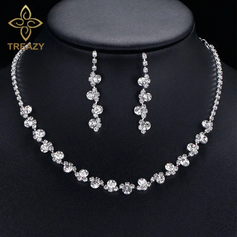 TREAZY Bridal Bridesmaid Jewelry Sets for Women Rhinestone Crystal Choker Necklace Earrings for Wedding African Jewelry Set