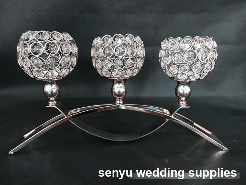 

New arrival 3-arms metal candelabras with crystal ball pendants,golden finish wedding candle holder senyu0292