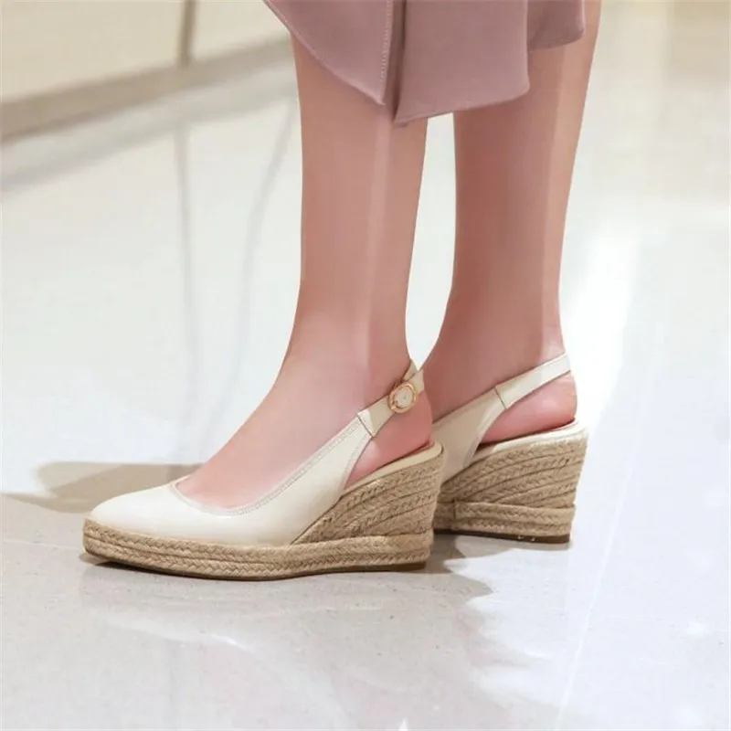 Plus Size 33-41 sandali espadrillas da donna cinturino alla caviglia comodi zeppe scarpe Casual da donna décolleté con plateau da donna in pelle di