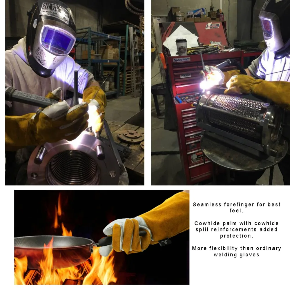 Welding Gloves Heat Resistant Fireproof Lined Leather Tig Welders Hand Protector Palm Olson