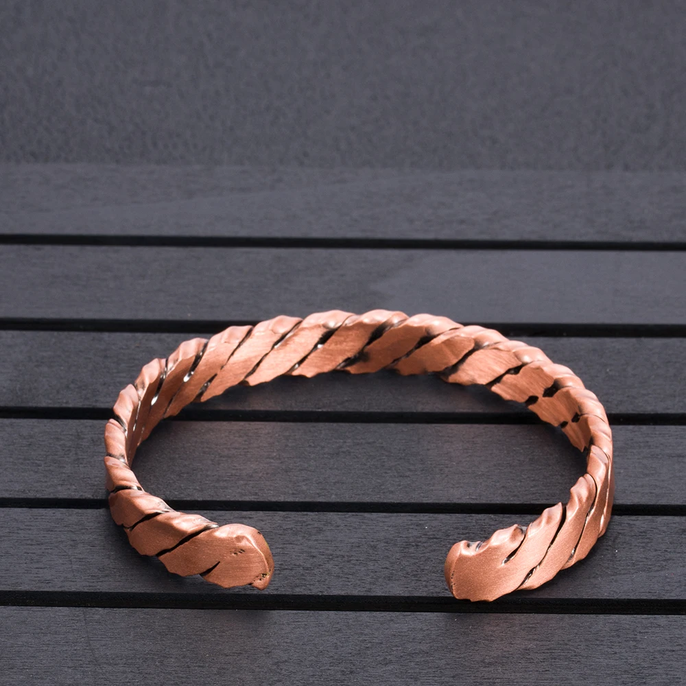 Vinterly Magnetic Pure Copper Bracelets Vintage Twisted Open Cuff Adjustable Bangle Health Energy High Magnet  Jewelry for Women