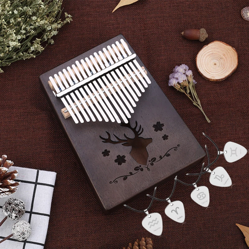 17 مفاتيح Kalimba الإبهام البيانو الصلبة الماهوجني الجسم فنجر أداة عزف موسيقى هدية عيد ميلاد عيد الميلاد هدية مع قلادة زودياك الحرة