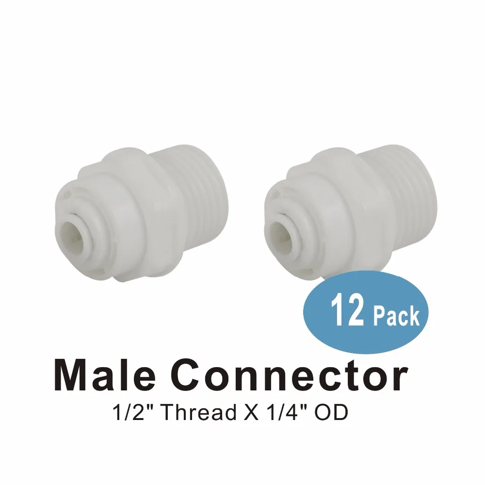 

12 PACK Straight Male Connector 1/2" Thread x 1/4" Quick Connect RO System and Water Filter Fitting