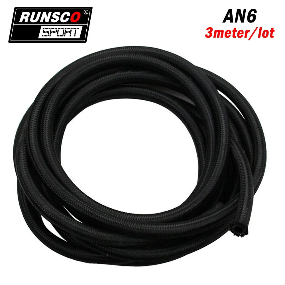 3M/Lot AN6 Nylon Racing Braided Light Weight Oil Fuel Hose Oil Cooler Hose Line Adapter Kit Black Hose