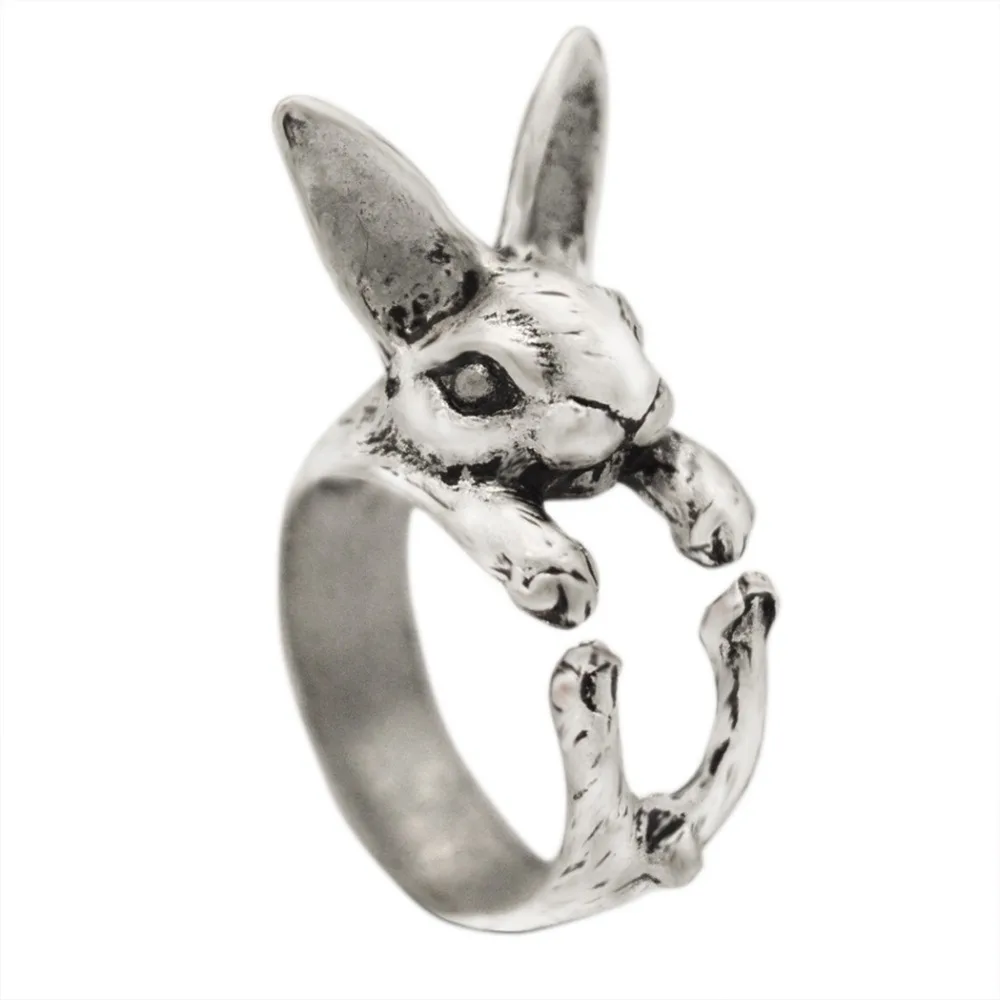 QIAMNI Adjustable Vintage Hippie Chic Handmade Rabbit Bunny Animal Knuckles Rings for Women Girls Charm Gift Fashion Jewelry