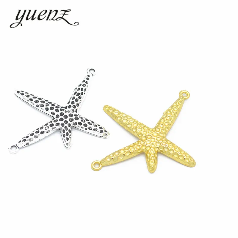 5 pcs 3 color Antique Silver color starfish Charms Zinc Alloy necklace,earring bracelet jewelry DIY handmade 50*44mm D750