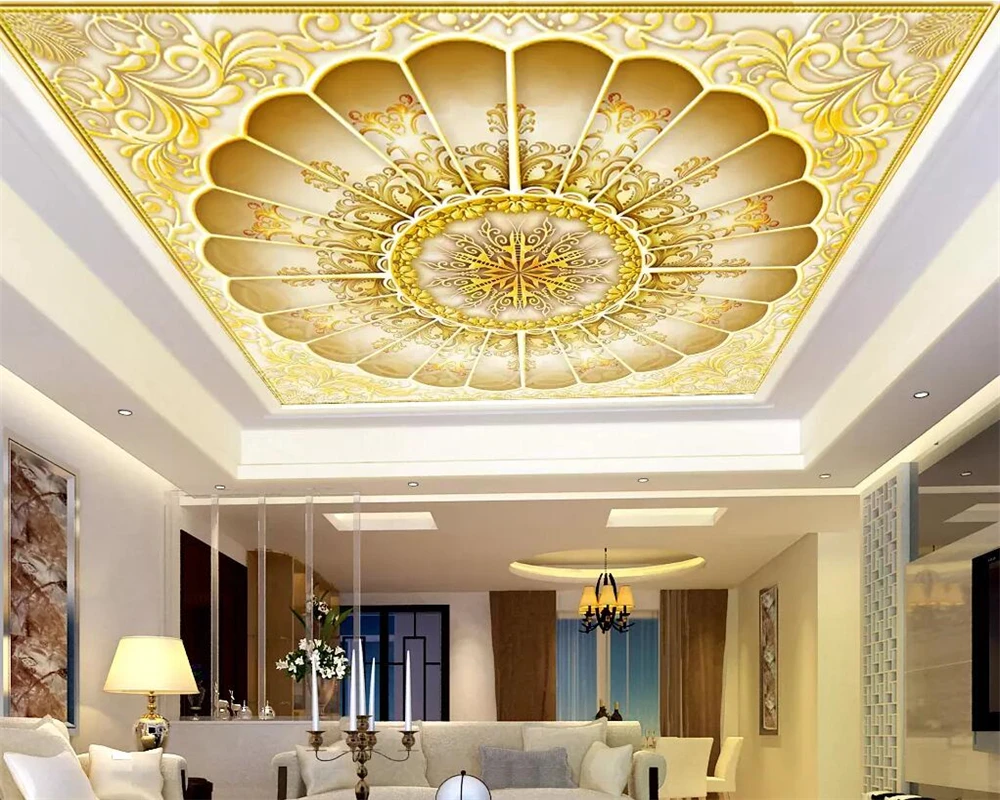 

wellyu Custom wallpaper 3d photo murals gold hall classical luxury embossed zenith mural papel de parede ceiling 3d wallpaper