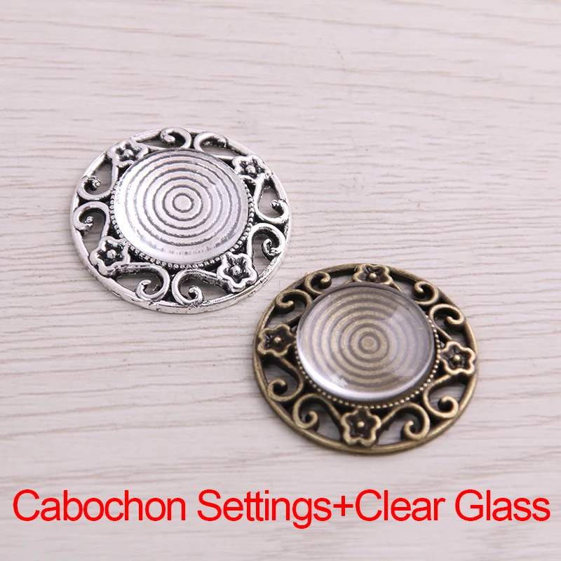 SWEET BELL 8pcs/lot 16mm Inner Size Two Color Fame Style Flowers Round Cabochon + Glass Base Setting Charms Pendant