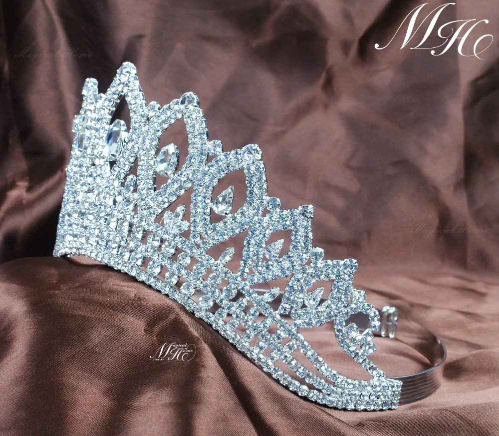 Vintage Tiaras Diadem 3.5" Rhinestones Crystal Bridal Wedding Crowns Pageant Party Headband Hair Jewelry Accessory 00022S image 3