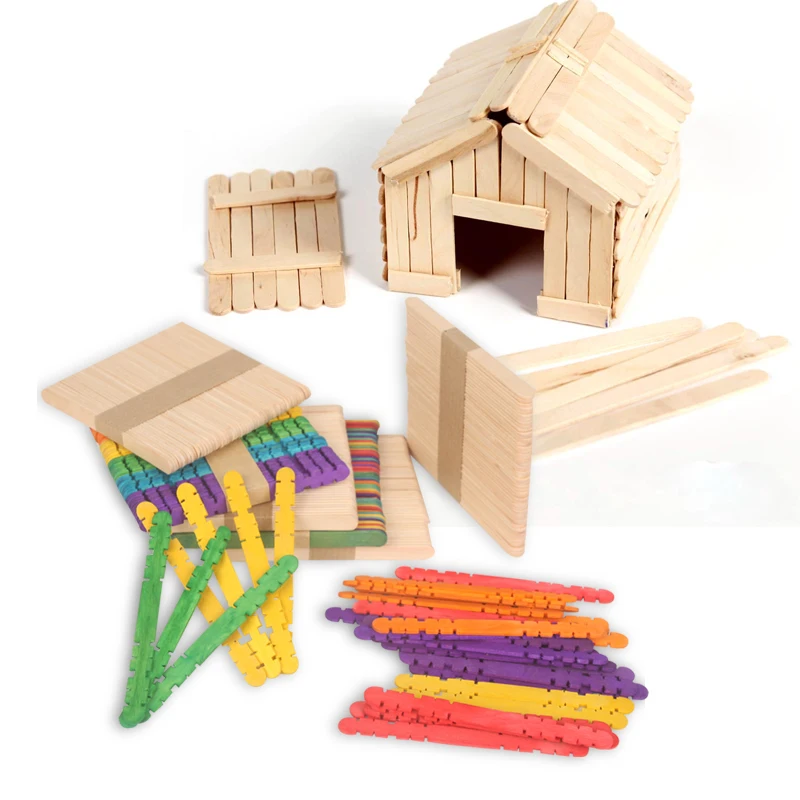 Creative Wood Toys For Children Wooden Blocks Ice Cream Sticks Model Building Kits DIY Toy House Kids Block Wholesale