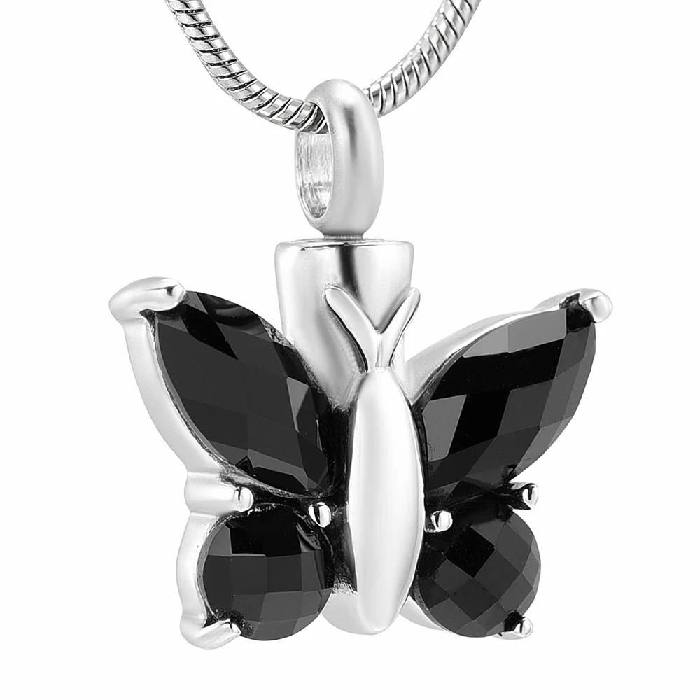 

316L Stainless Steel Black Crystal Butterfly Cremation Jewelry Human Keepsake Memorial Urn Necklace Pet Urn Necklace for Funeral