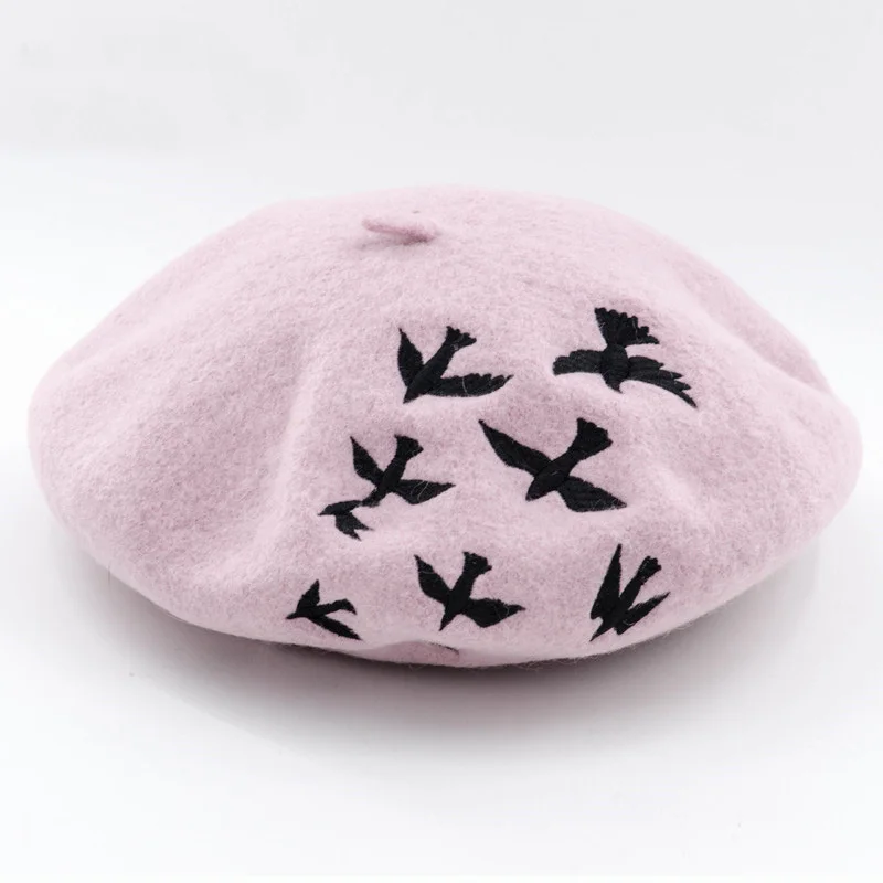 Winter hats for women Berets Knitted wool beret mujer Embroidered Swallows Pattern Berets Hats Baret Warm Caps Boina Feminina