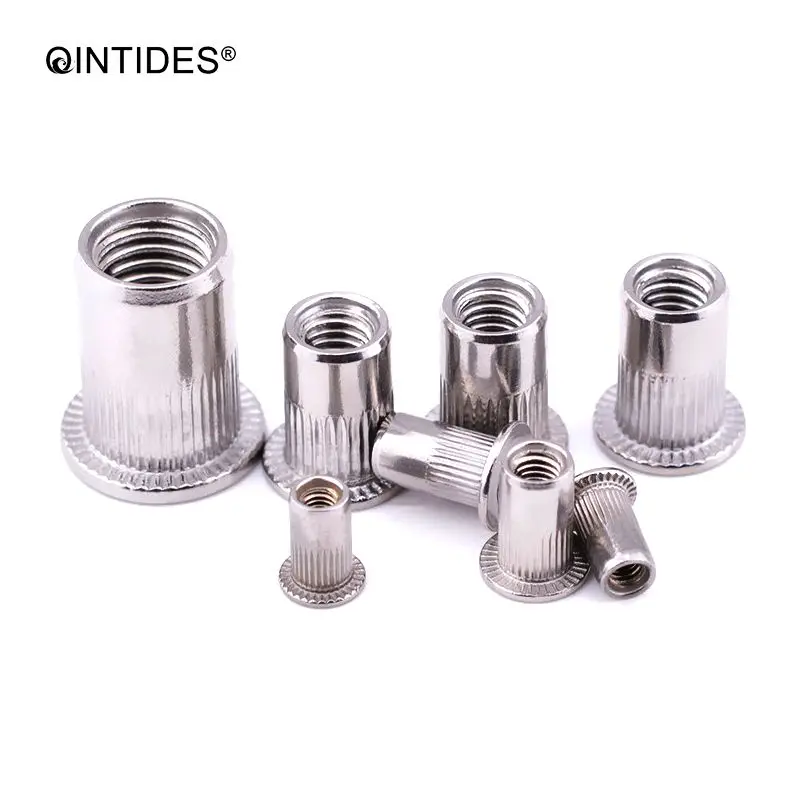 

QINTIDES M3 M4 M5 M6 M8 M10 M12 Flat knurled rivet nut Flat head riveted nuts 304 Stainess steel Rivet nuts