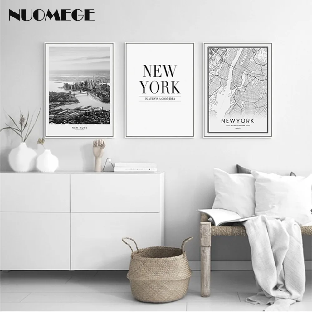 

Modern Landscape Black and White World City Map New York Poster Nordic Style Living Room Wall Picture Home Decor Canvas Painting