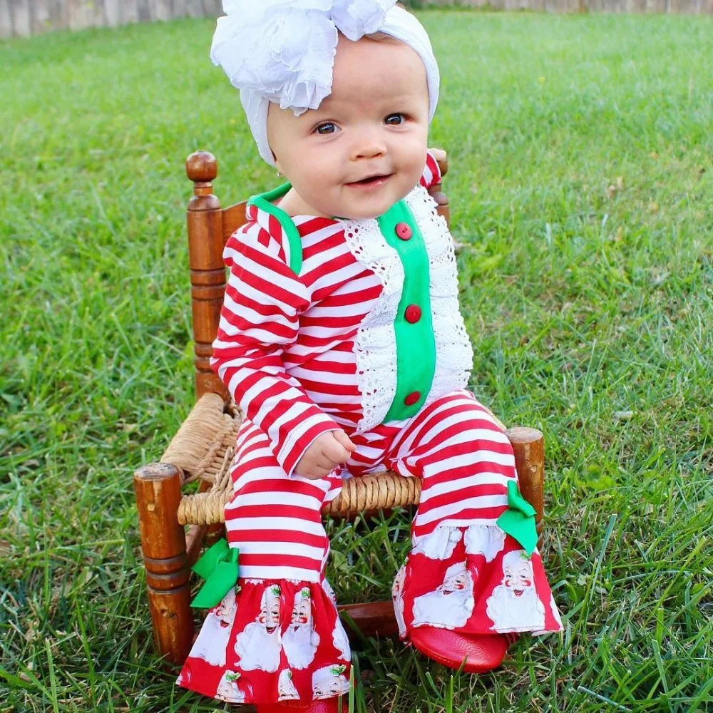 

New Winter Baby Clothes Children Christmas Cotton Ruffle Romper Baby Girls First Christmas Jumpsuit Ruffle Baby Romper D0316