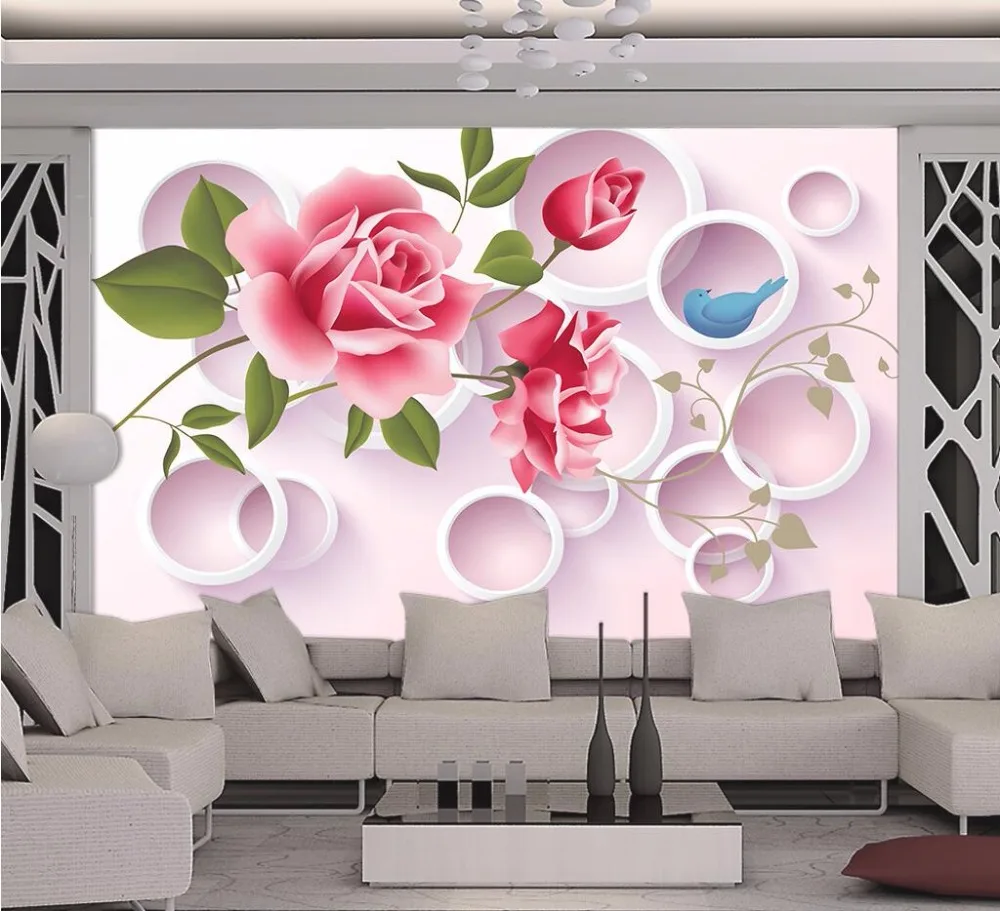 Beibehang Home Decorative Wallpaper Mural Modern Simple 3D Rose Circle TV Sofa Background wall 3d wallpaper papel de parede