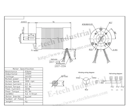 BLDC 57mm Motor 24V 69W 3000rpm Brushless DC Motor 0.2N.m