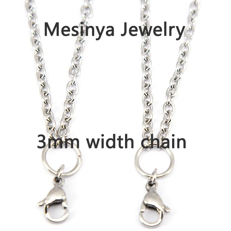 

316L Stainless steel 0.8 wire 3.0mm width 30'' rolo chain for dangle charm floating glass locket love note keepsake 50 pcs/lot