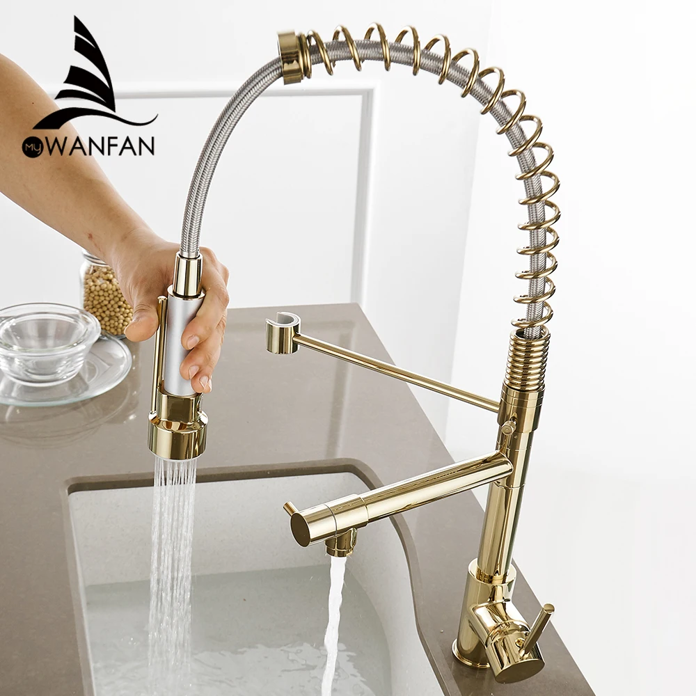 

Kitchen Faucets Gold Torneira Para Cozinha Faucet for Kitchen Sink Single Pull Out Spring Spout Mixers Hot Cold Water Tap 866021