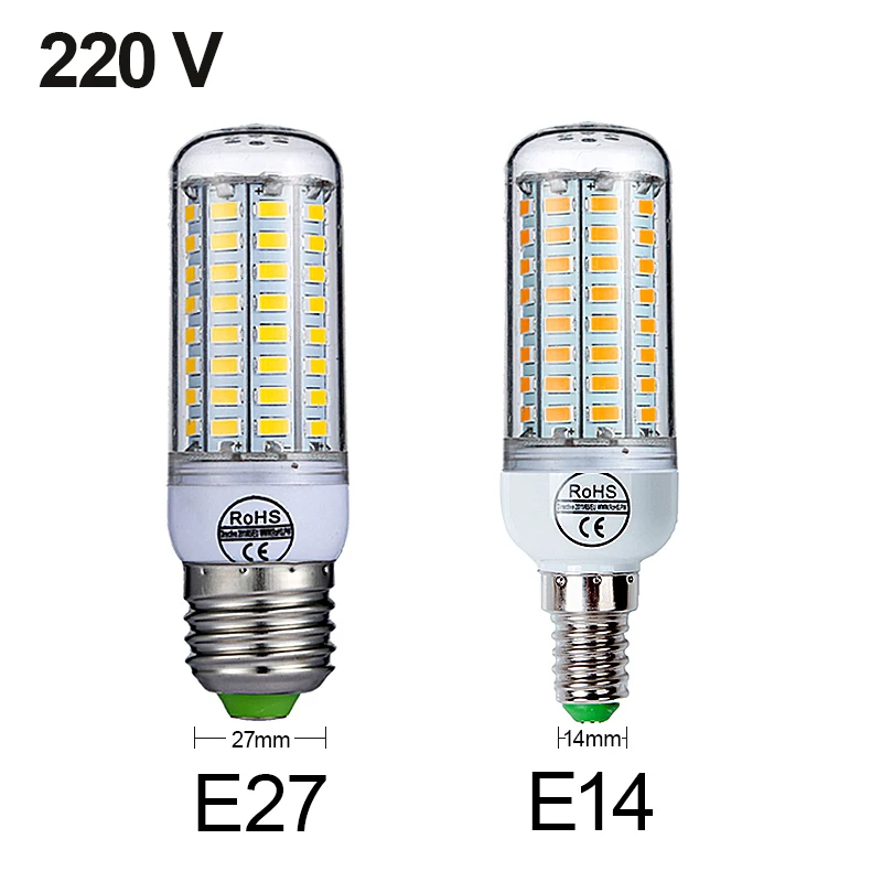 Lâmpada de milho LED para ampola doméstica, E27, E14, SMD5730, 220V, 24, 36, 48, 56, 69, 72LEDs, candelabro, vela