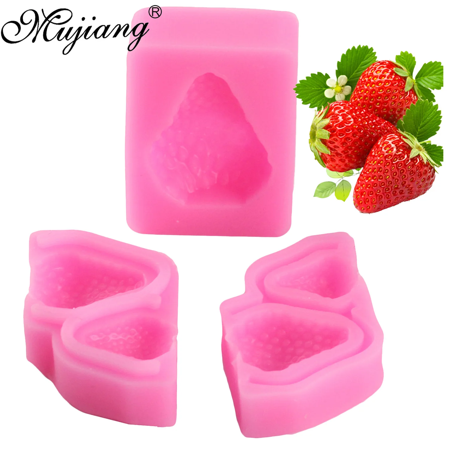 Mujiang DIY 3 Pcs Strawberry Chocolate Making Silicone Molds Cupcake Fondant Cake Decorating Tools Sugar Candy Clay Moulds XL442