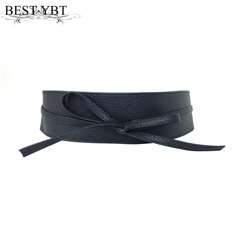 Best YBT Women leather belt New Fashion Women fashion belt Wide casual Self Tie Wrap Around Waist Band Dress Belt