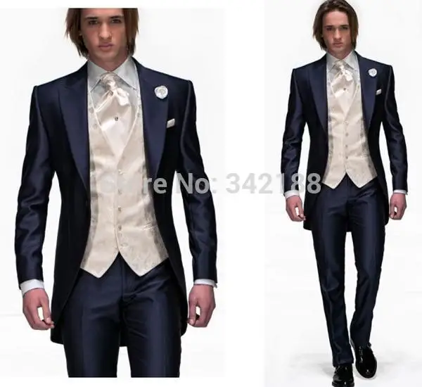 

Custom Made One Button Navy Blue Groom Tuxedos/Peak Lapel Best Man Suit/Groomsman Men Wedding Suitswedding men clothes