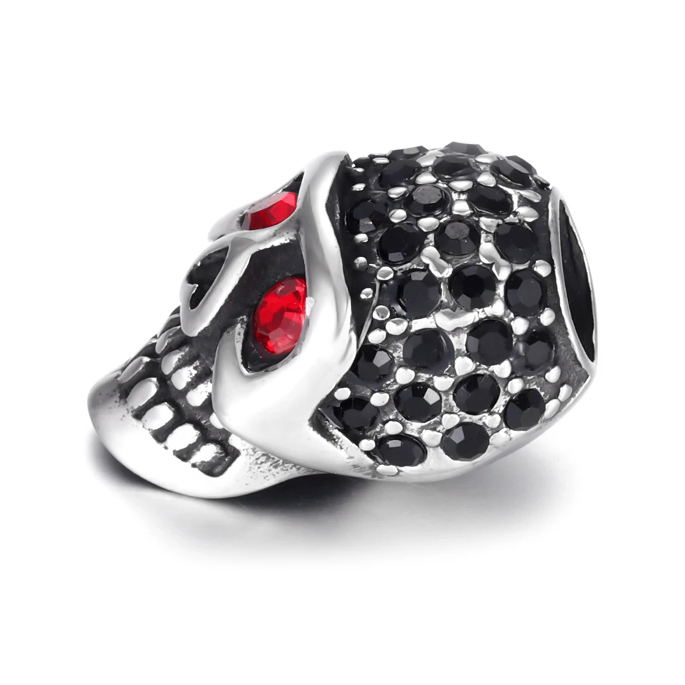 Stainless Steel Beads Red Eye Skull Rhinestone Metal Large Hole 6mm Slider DIY Men Bracelet Punk Jewelry Making Supplies