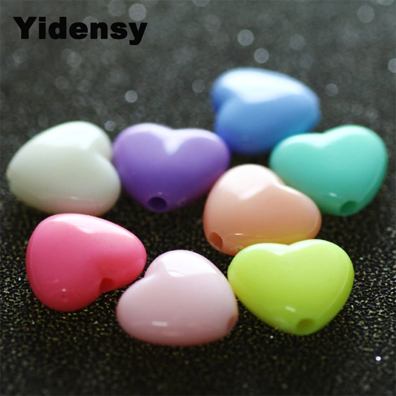 Yidensy 100pcs Candy Color Heart Beads 12mm Big Hole Acrylic Loose Beads fit Necklac Bracelet DIY Jewelry Findings Wholesale