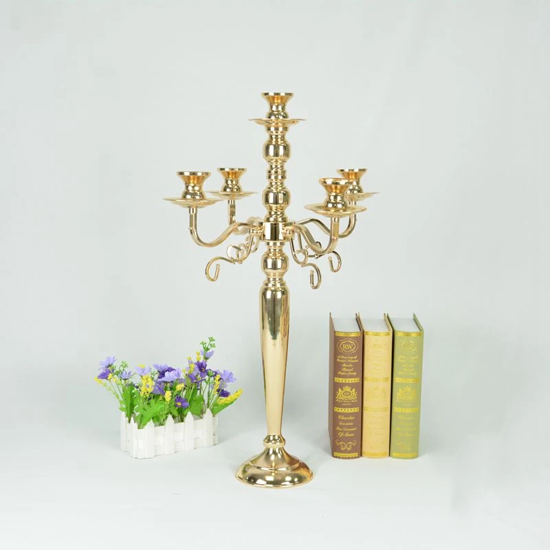 10 PCS / Lot Gold Candelabras 5-arms Candelabrum Metal Candle Holders Luxury Wedding Candle Stands For Home Decoration