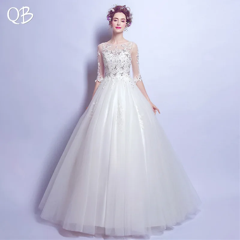 A-line Half Sleeve Tulle Lace Beading Diamond Luxury Formal Wedding Dress 2020 New Fashion Bridal Dresses Wedding Gowns WE32