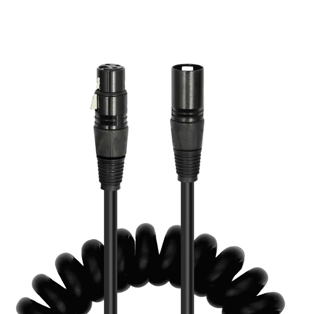 Bochara Elastic Coiled XLR Cable Male to Female 3Pin jack OFC Copper Dual Shielded  For Mic Mixer