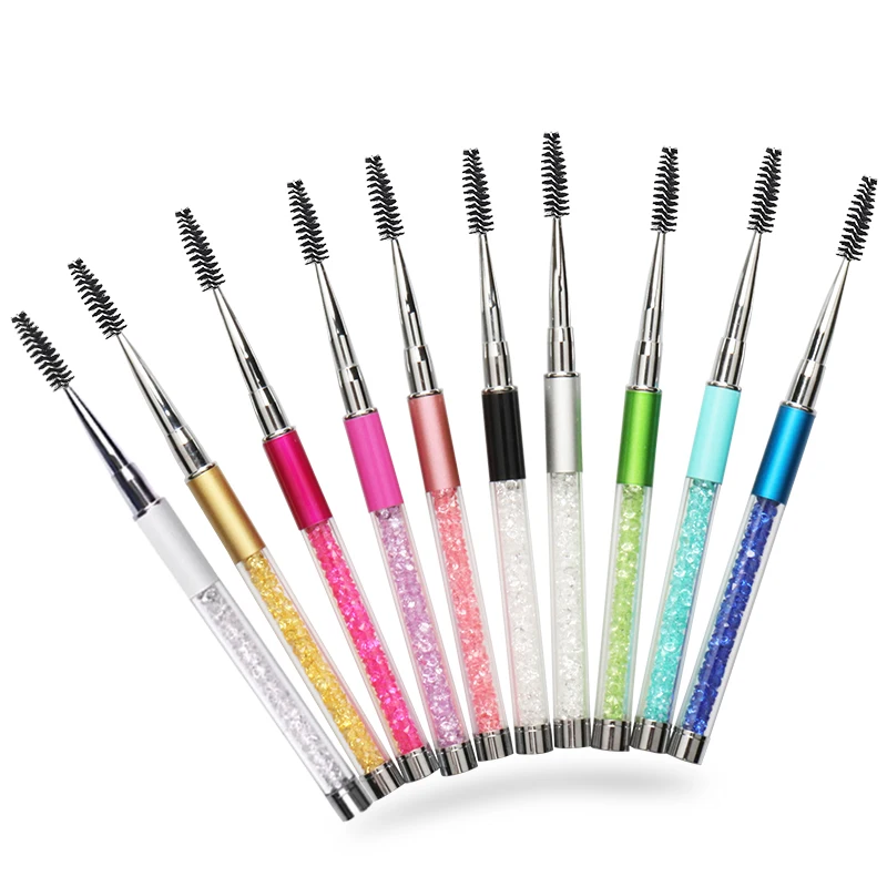 Makeup Eyelash Brushes 10 Colors Diamond Handle Brushes Mascara Applicator Wand Brushes Rhinestone Lash Brush Makeup Tool