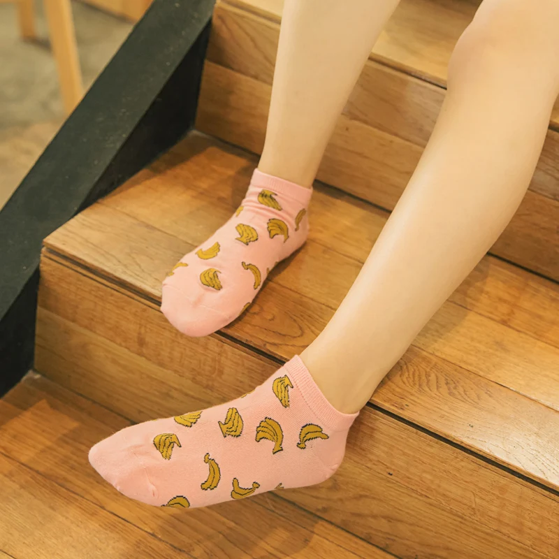 5 Pairs New summer women Ctue Fruits Banana Casual  ankle cotton socks boat sock slippers harajuku EUR35-40